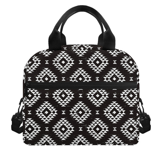 Black And White Navajo Pattern Print Insulated Lunch Bag