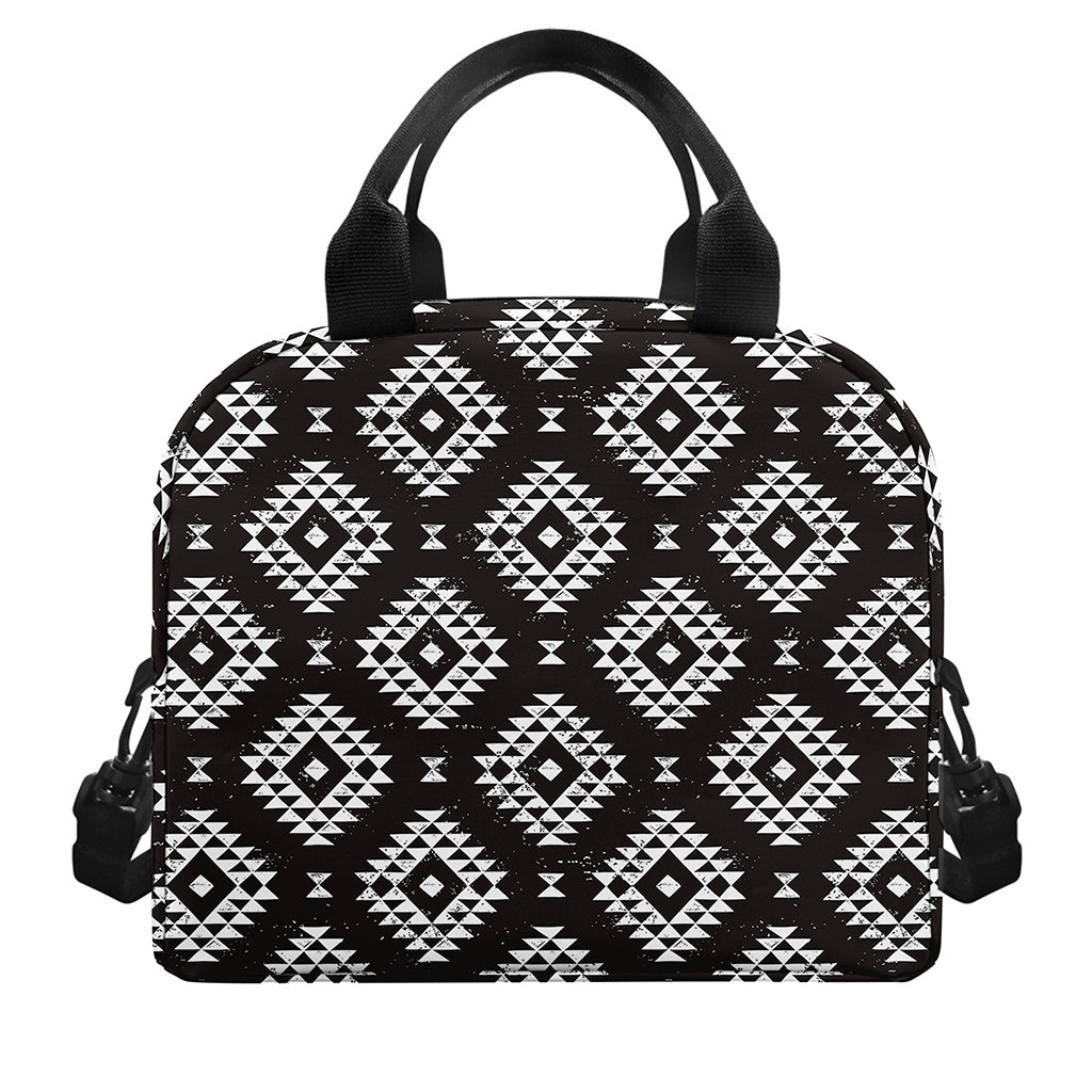 Black And White Navajo Pattern Print Insulated Lunch Bag