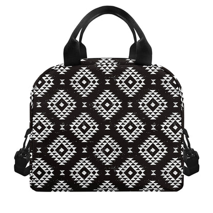 Black And White Navajo Pattern Print Insulated Lunch Bag