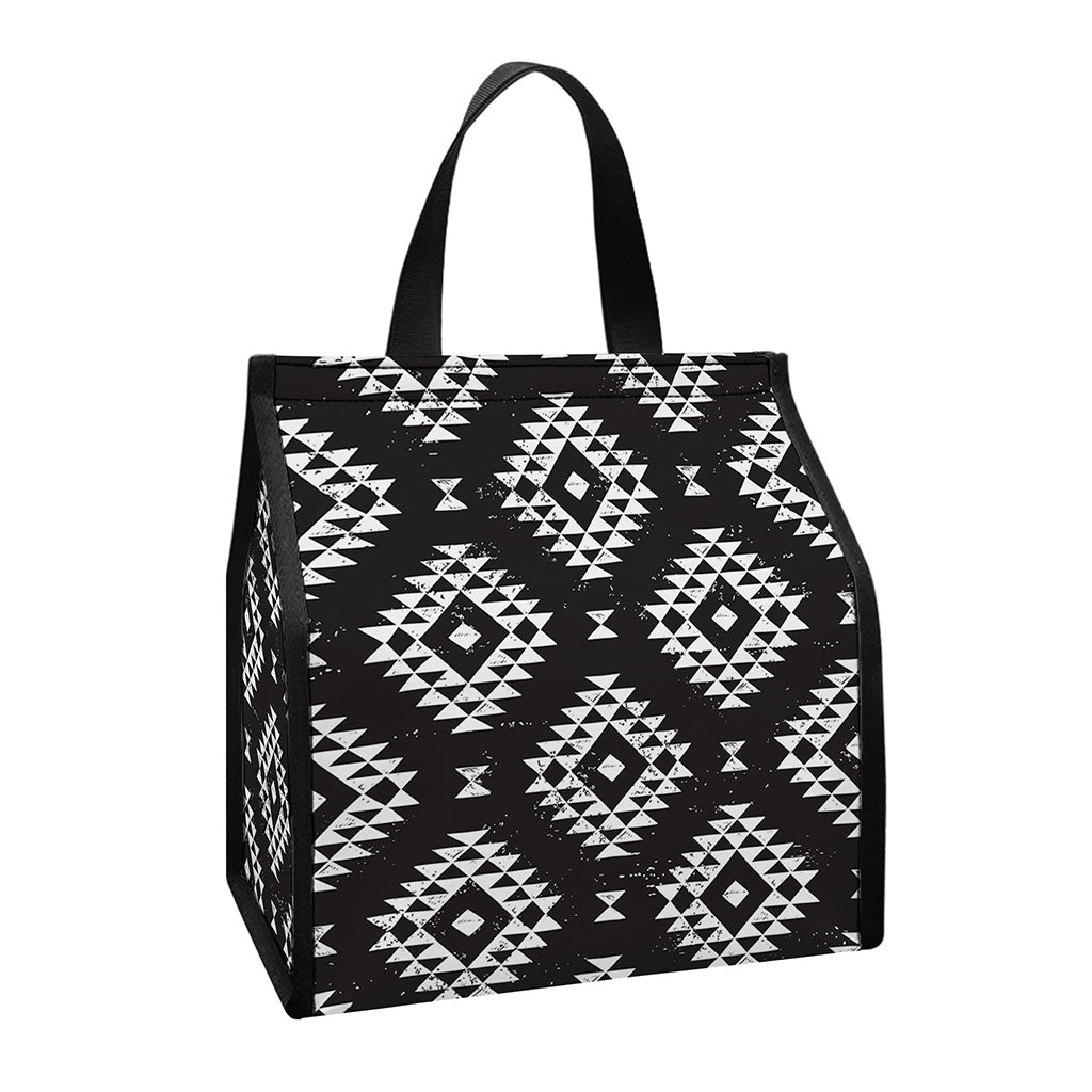 Black And White Navajo Pattern Print Insulated Lunch Tote