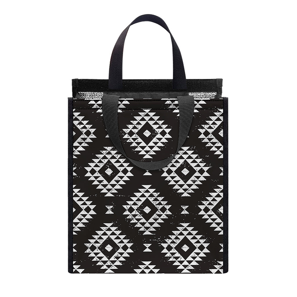Black And White Navajo Pattern Print Insulated Lunch Tote