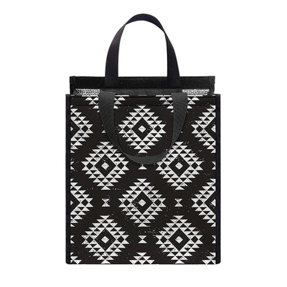 Black And White Navajo Pattern Print Insulated Lunch Tote