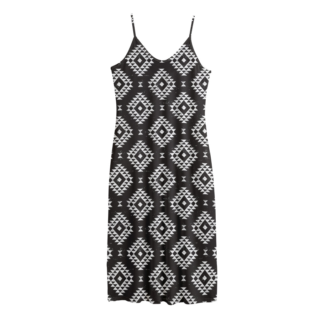 Black And White Navajo Pattern Print Jersey Midi Cami Dress