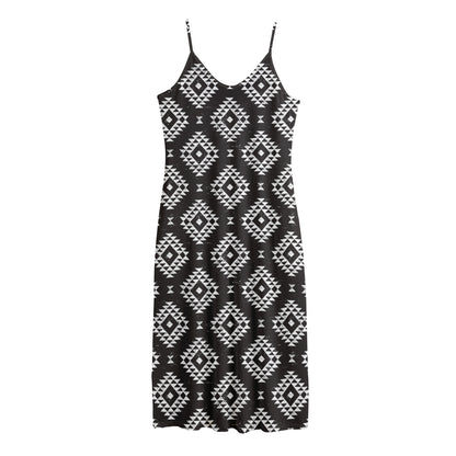 Black And White Navajo Pattern Print Jersey Midi Cami Dress
