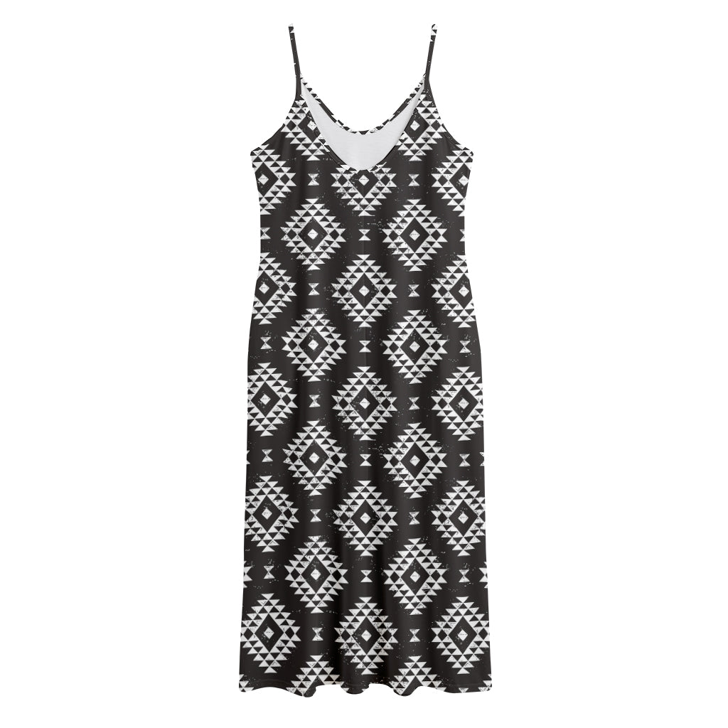 Black And White Navajo Pattern Print Jersey Midi Cami Dress
