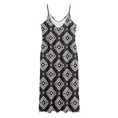Black And White Navajo Pattern Print Jersey Midi Cami Dress