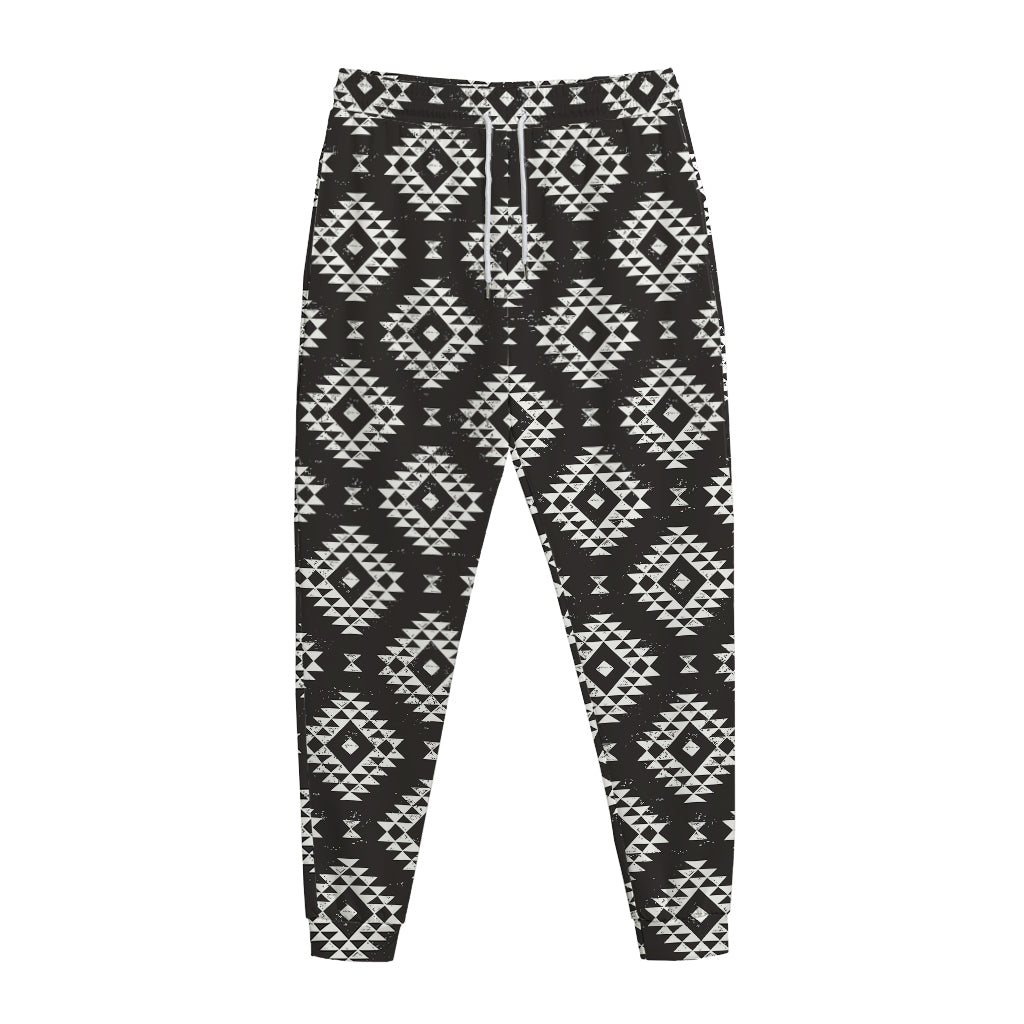 Black And White Navajo Pattern Print Jogger Pants