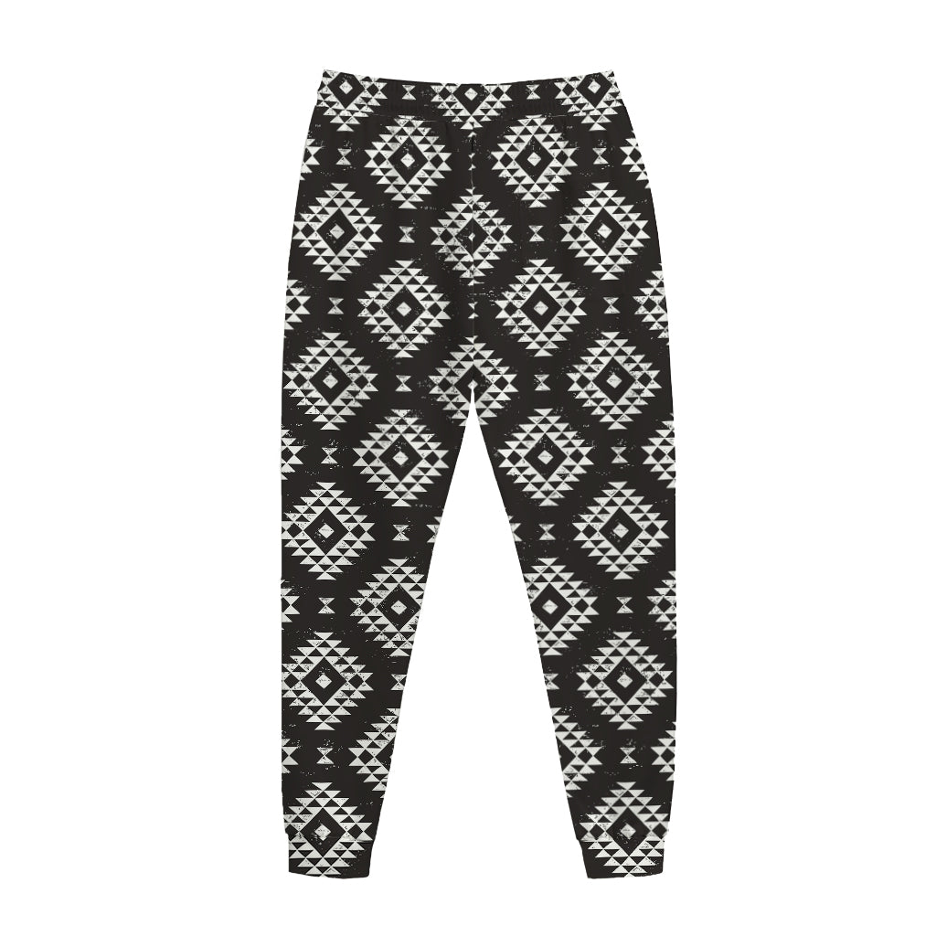 Black And White Navajo Pattern Print Jogger Pants