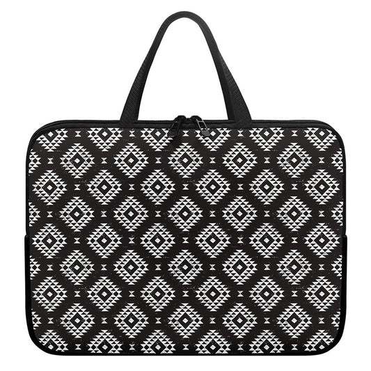 Black And White Navajo Pattern Print Laptop Sleeve With Handle