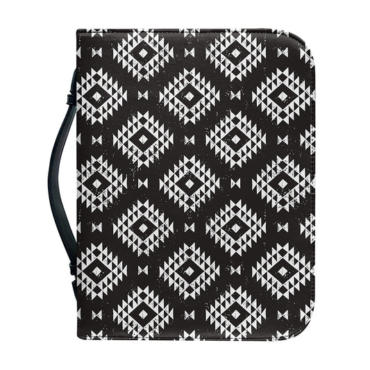 Black And White Navajo Pattern Print Leather Bible Cover