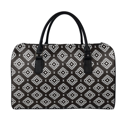 Black And White Navajo Pattern Print Leather Duffle Bag