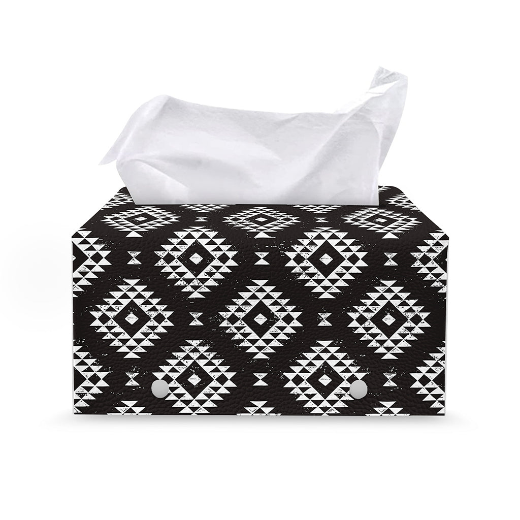Black And White Navajo Pattern Print Leather Tissue Box Cover