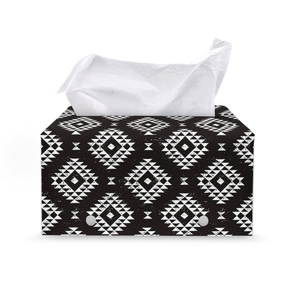 Black And White Navajo Pattern Print Leather Tissue Box Cover