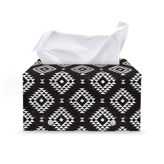 Black And White Navajo Pattern Print Leather Tissue Box Cover