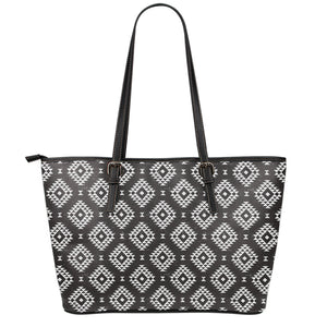 Black And White Navajo Pattern Print Leather Tote Bag