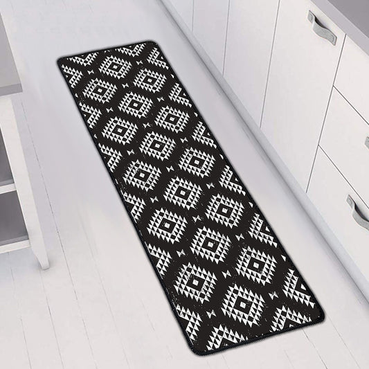Black And White Navajo Pattern Print Long Kitchen Mat