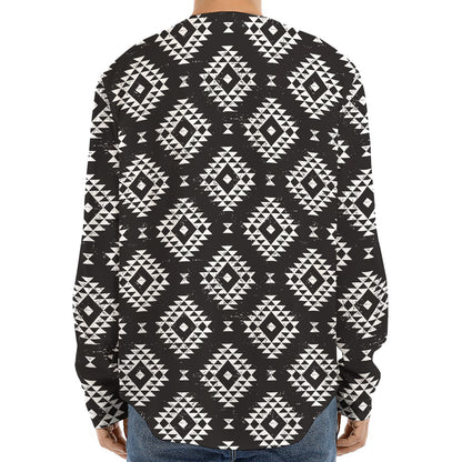Black And White Navajo Pattern Print Long Sleeve Baseball Jersey