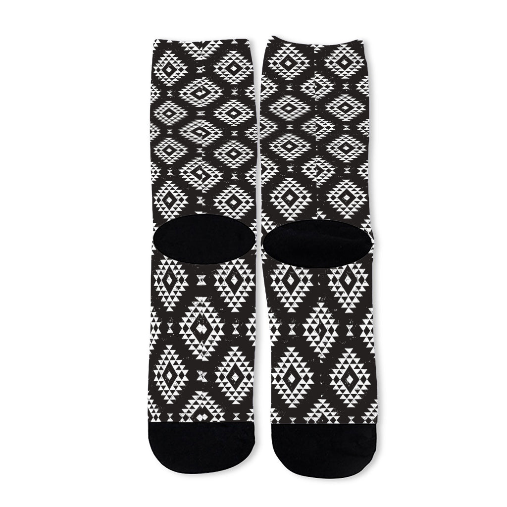 Black And White Navajo Pattern Print Long Socks