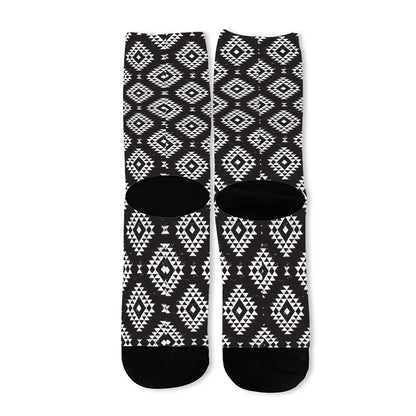 Black And White Navajo Pattern Print Long Socks