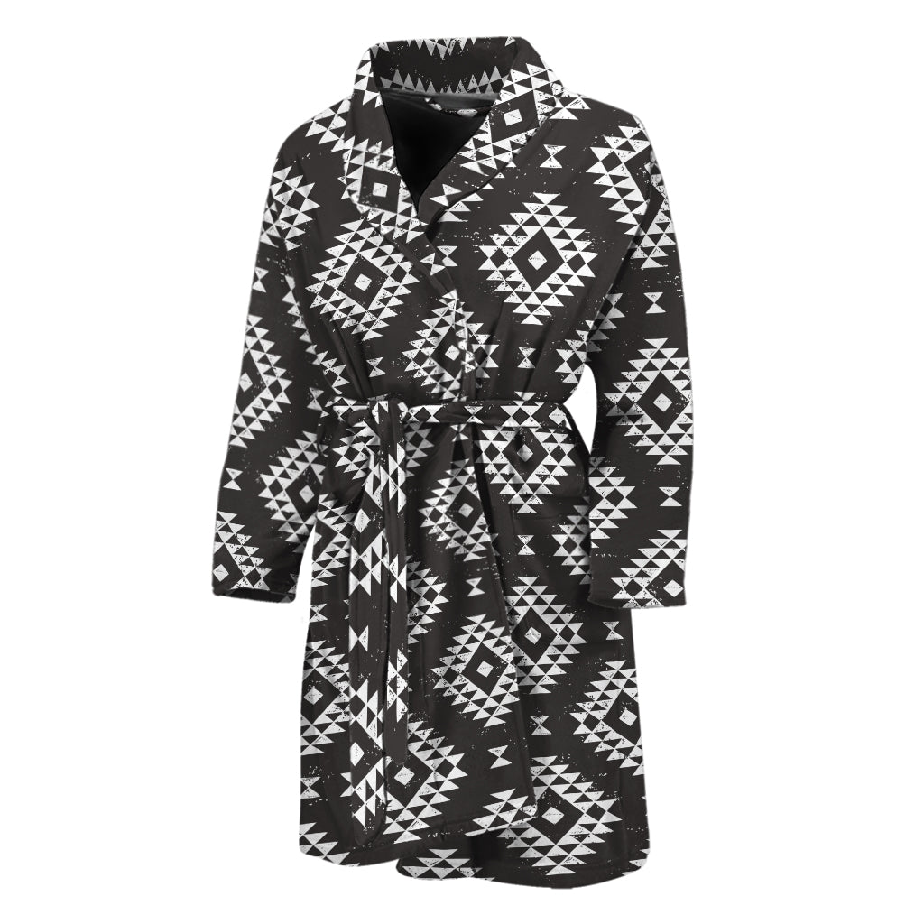 Black And White Navajo Pattern Print Men's Bathrobe