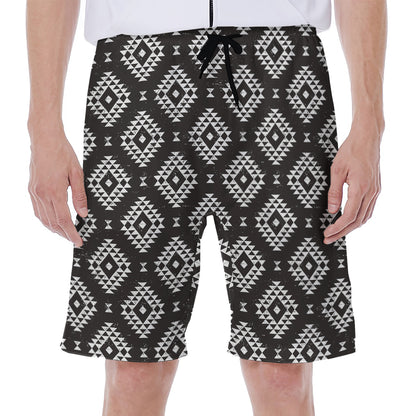 Black And White Navajo Pattern Print Men's Beach Shorts