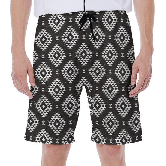 Black And White Navajo Pattern Print Men's Beach Shorts
