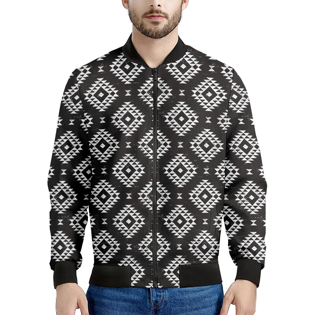 Black And White Navajo Pattern Print Men's Bomber Jacket