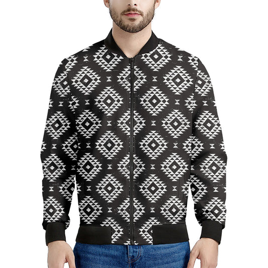 Black And White Navajo Pattern Print Men's Bomber Jacket