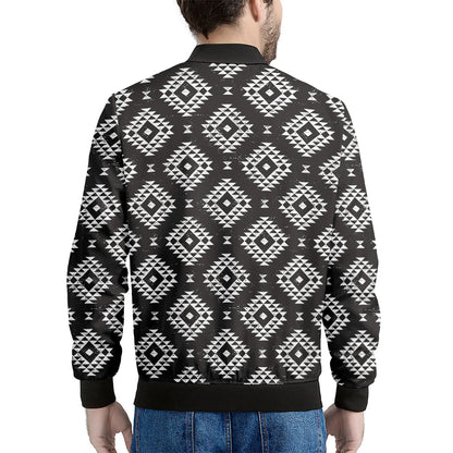 Black And White Navajo Pattern Print Men's Bomber Jacket