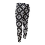 Black And White Navajo Pattern Print Men's Compression Pants