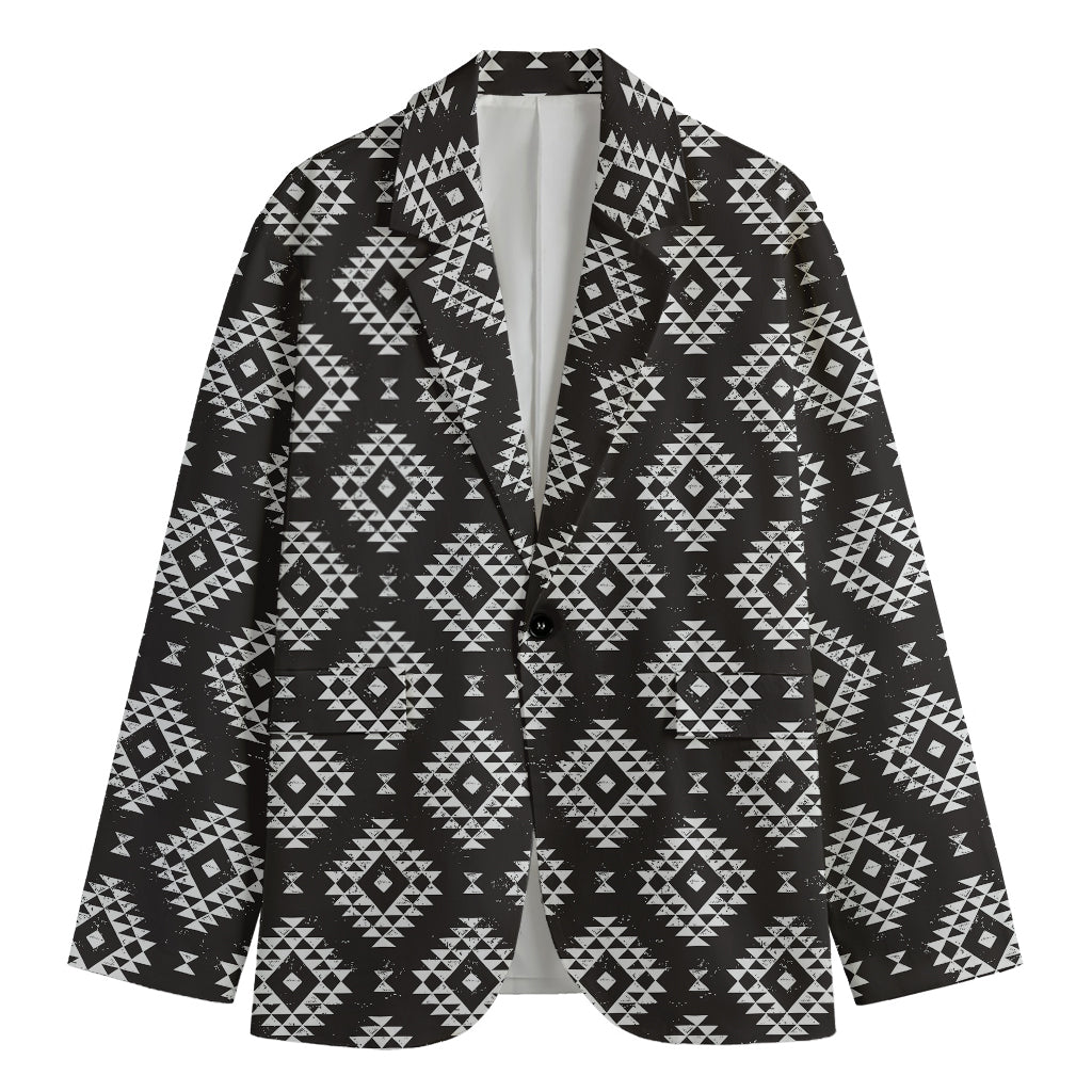 Black And White Navajo Pattern Print Men's Cotton Blazer