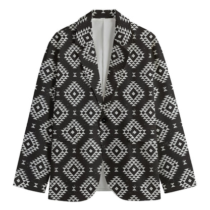 Black And White Navajo Pattern Print Men's Cotton Blazer