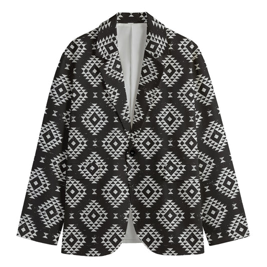 Black And White Navajo Pattern Print Men's Cotton Blazer