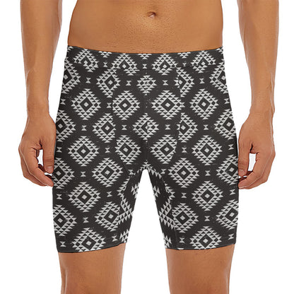 Black And White Navajo Pattern Print Men's Long Boxer Briefs