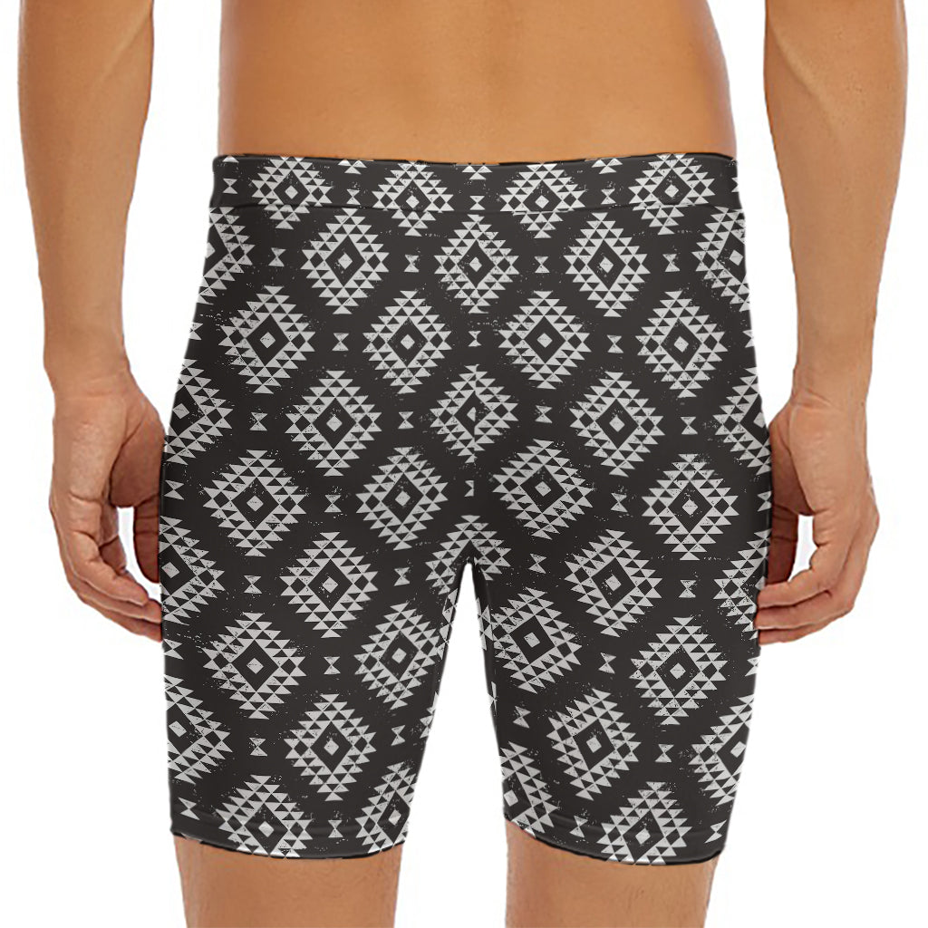 Black And White Navajo Pattern Print Men's Long Boxer Briefs