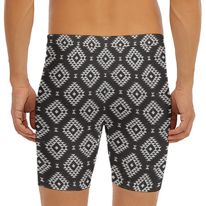 Black And White Navajo Pattern Print Men's Long Boxer Briefs