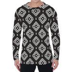 Black And White Navajo Pattern Print Men's Long Sleeve T-Shirt