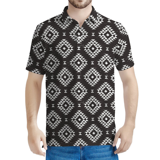 Black And White Navajo Pattern Print Men's Polo Shirt
