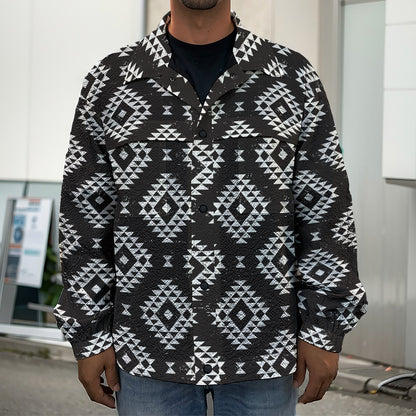 Black And White Navajo Pattern Print Men's Shirt Jacket