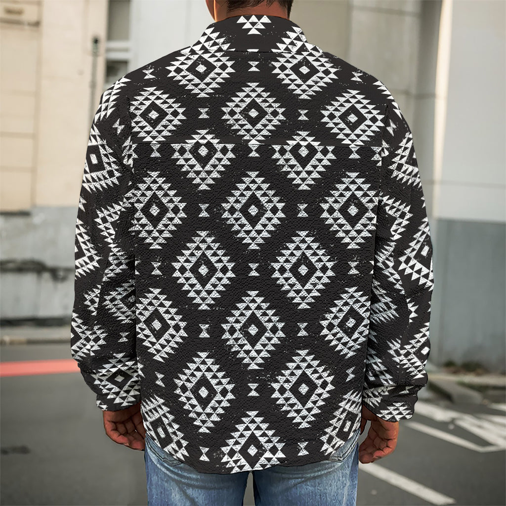 Black And White Navajo Pattern Print Men's Shirt Jacket
