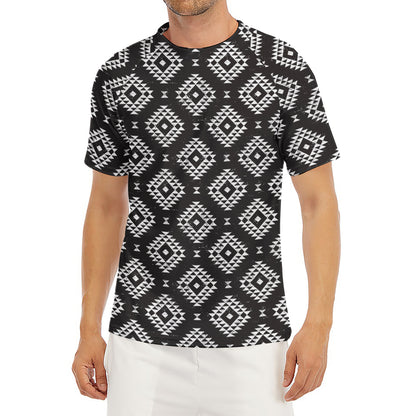 Black And White Navajo Pattern Print Men's Short Sleeve Rash Guard