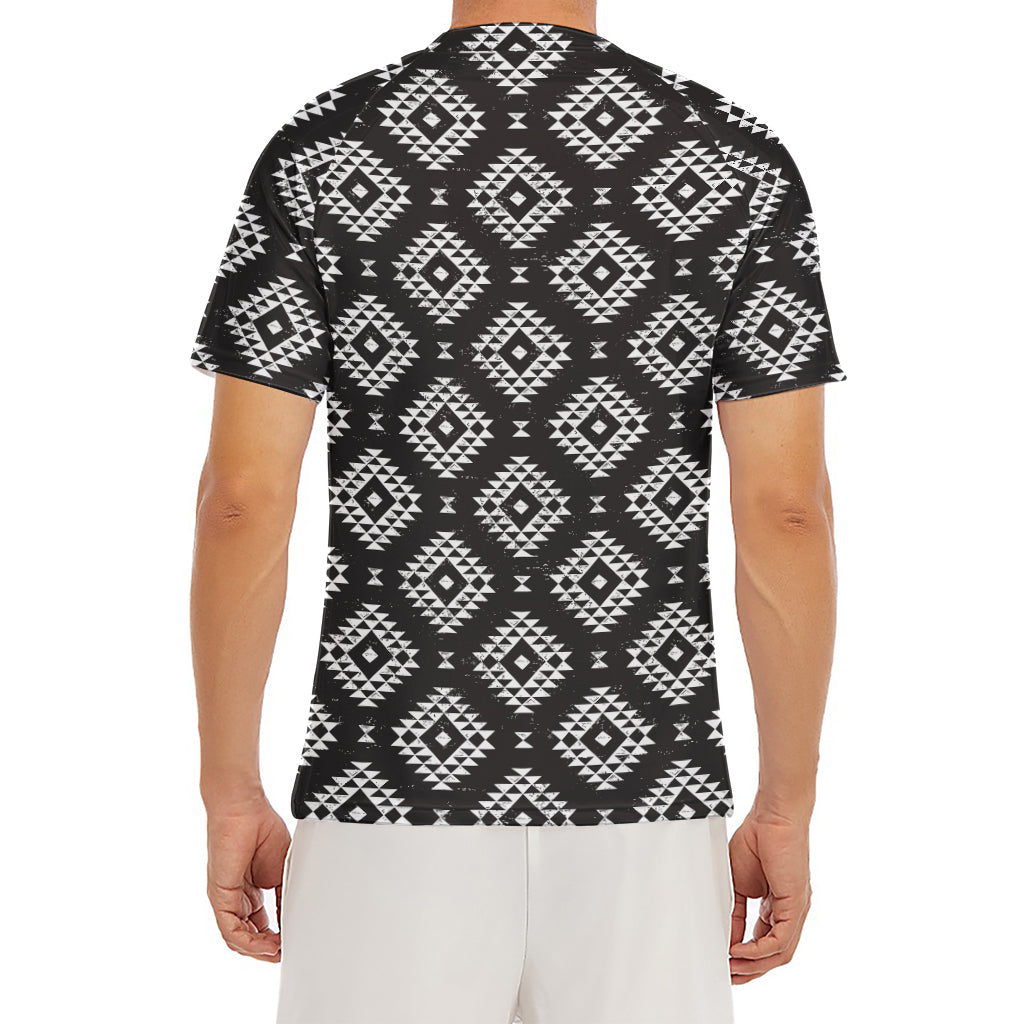 Black And White Navajo Pattern Print Men's Short Sleeve Rash Guard