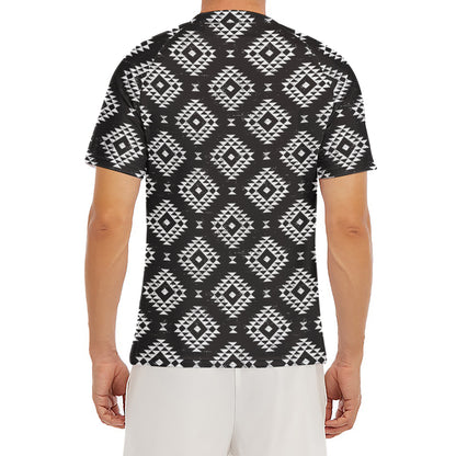 Black And White Navajo Pattern Print Men's Short Sleeve Rash Guard