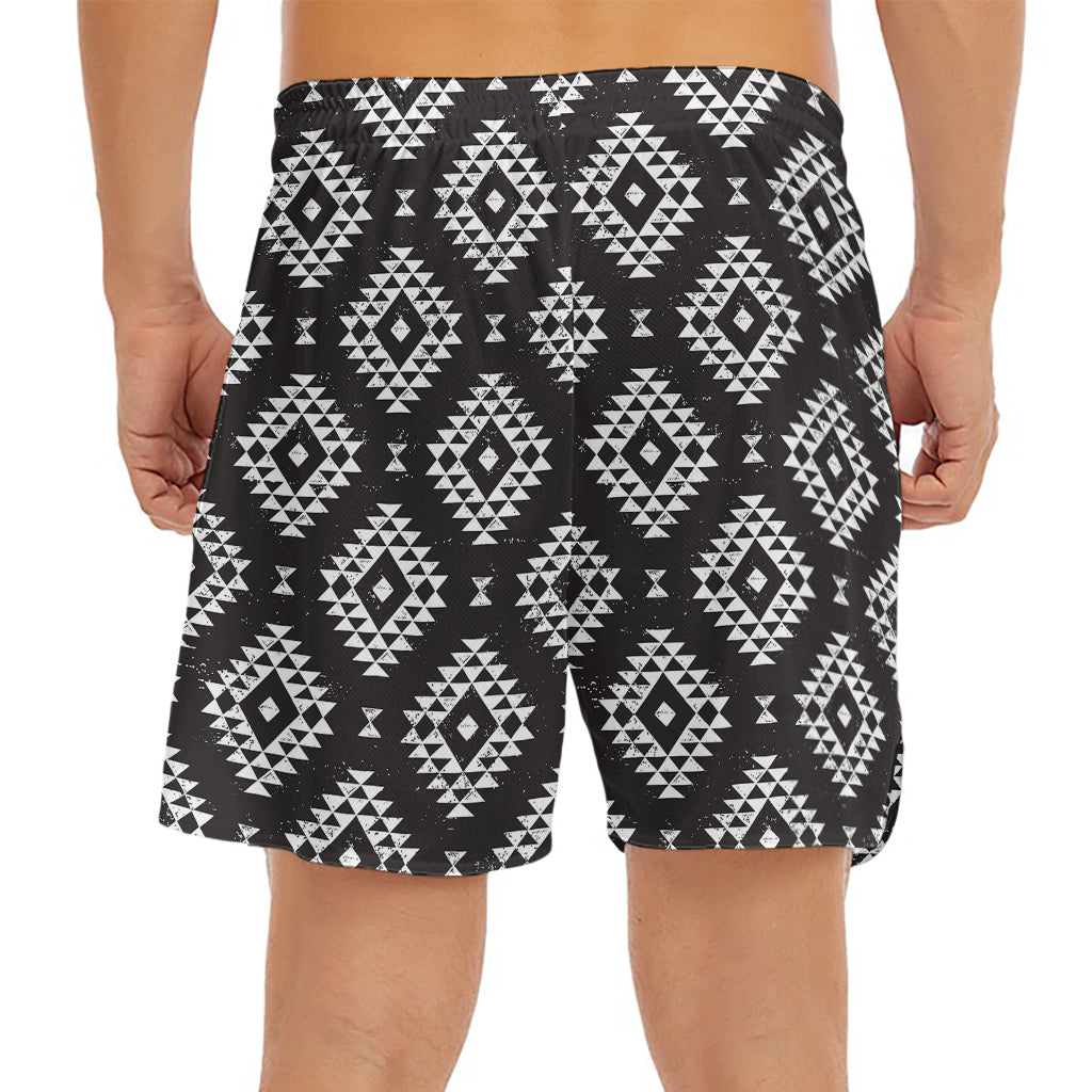 Black And White Navajo Pattern Print Men's Split Running Shorts