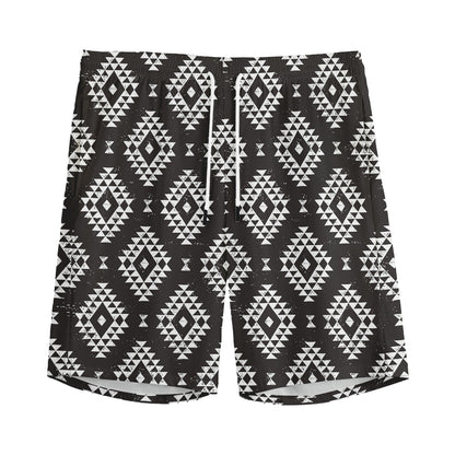 Black And White Navajo Pattern Print Men's Sports Shorts