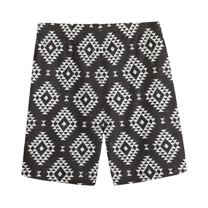 Black And White Navajo Pattern Print Men's Sports Shorts