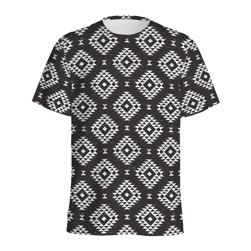 Black And White Navajo Pattern Print Men's Sports T-Shirt