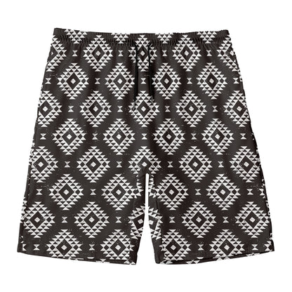 Black And White Navajo Pattern Print Men's Swim Trunks