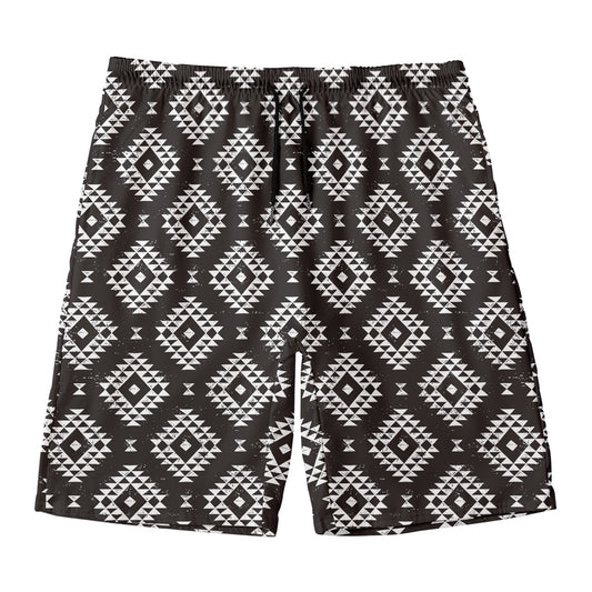 Black And White Navajo Pattern Print Men's Swim Trunks
