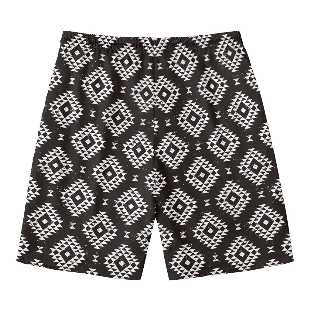 Black And White Navajo Pattern Print Men's Swim Trunks